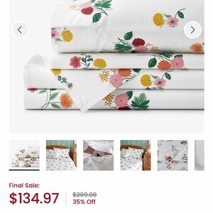 Rifle Paper Co. Company Store Cotton percale Sheet Set Ditsy Dalia print, cream